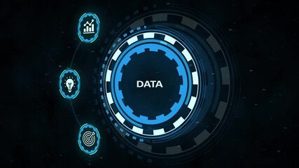 Futuristic digital interface displaying data with blue hud elements on dark background. Business, Technology, Internet and network concept. - Powered by Adobe
