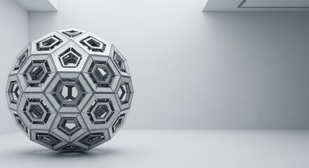Abstract 3D Geometric Sphere in a Clean, Minimalist White Environment