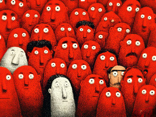 Unique figures in a diverse, illustrative crowd