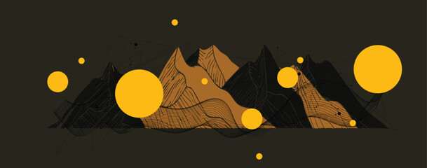 abstract illustration of geometric mountain formations stylized peaks, Modern science art elements. composition with wireframe art elements Vector science elements