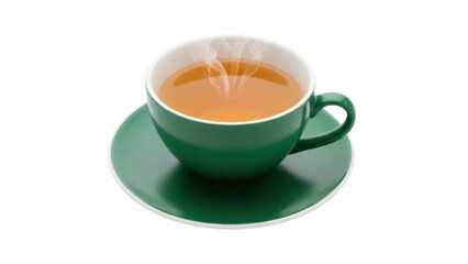 Isolated shot of a green ceramic cup of tea or herbal infusion with steam in the studio