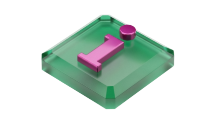 Isolated illustration of pink number one and circle on clear green tile with transparency