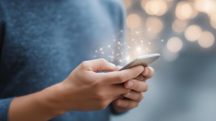 Faceless communication technology smart connection IOT and people network technology concept, people using connective device to connect to secured internet network and cloud comput