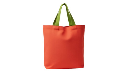 Isolated orange tote bag with green handles, blank reusable shopping bag, promotional item