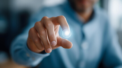 Faceless businessman touch screen programmer working with hologram checking data, virtual interface interaction, digital information review, futuristic technology use, defocused pe