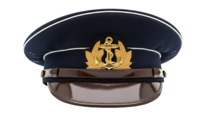 Isolated Navy officer's cap with anchor emblem for maritime service personnel and sailors