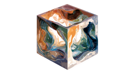 Abstract marbled cube, isolated on transparent background