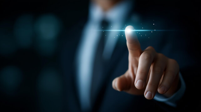 Faceless businessman touch screen programmer working with hologram checking data, virtual interface interaction, digital information review, futuristic technology use, defocused pe - Powered by Adobe