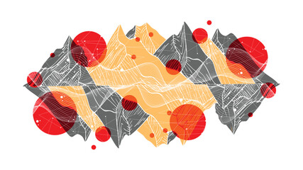 abstract illustration of geometric mountain formations stylized peaks, Modern science art elements. composition with wireframe art elements Vector science elements
