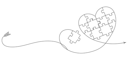 Heart Puzzle with Missing Piece Line Art Illustration