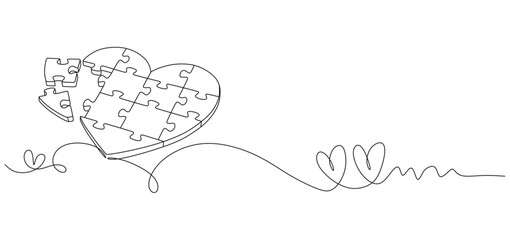 Continuous Line Art Heart Puzzle with Detached Pieces Illustration