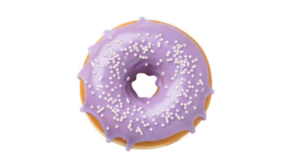 Isolated doughnut with purple icing and sprinkles, delicious sweet treat for snacks or dessert