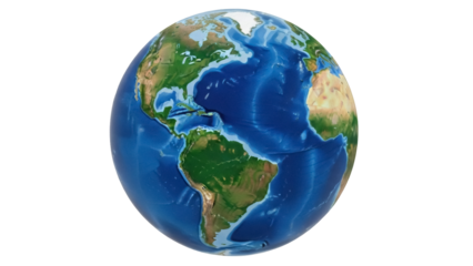 Isolated Globe Showing North and South America continents, Atlantic ocean, geography