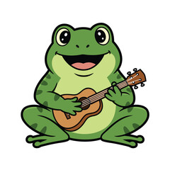 Fototapeta premium Cute cartoon frog playing a ukulele.