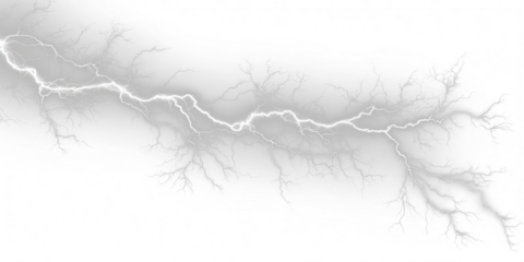 White lightning arcs flash across the night, radiating electricity, light, and energy. Bolts strike with danger and thunder echoes. PNG format captures dramatic storm electric power.