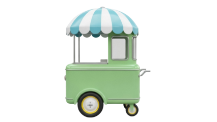 Isolated Food Cart Model with Canopy for Merchandise and Concession Sales in Green Tones