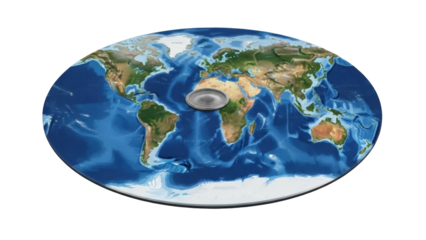 Isolated World map topographical model in 3D projection for educational use and global travel