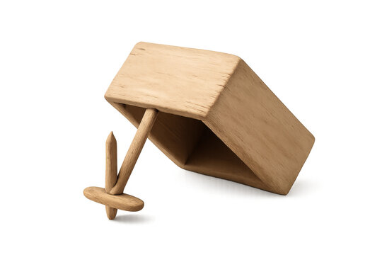 Wood box trap catching stick isolated on transparent