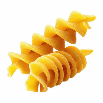 Realistic dry fusilli pasta twists isolated on transparent background.