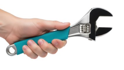Isolated Adjustable wrench being held by hand, construction tool for tightening fastener