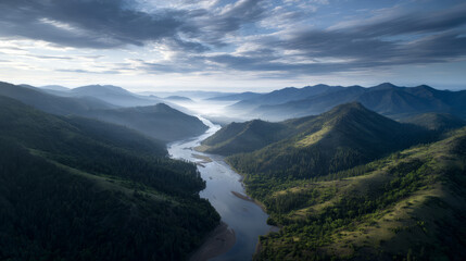 Mountain view above clouds flowers and blooming bushes at sunset sunbeams. Calm close-up beautiful landscape, screensaver background, Beautiful panorama. Summer vacation, holiday, amazing nature.