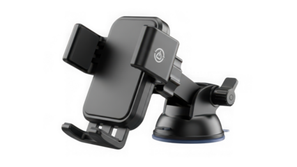 Adjustable car phone holder mount with suction cup for dashboard or windshield isolated on transparent background