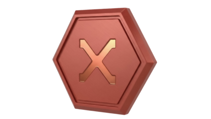 Isolated geometric hexagon design in brown with gold cross, metallic badge with outline
