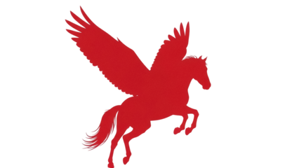 Isolated rearing red pegasus mythological winged horse silhouette, powerful animal icon