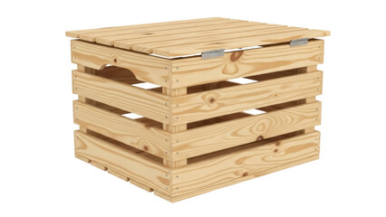 Isolated Wooden Crate Storage Box for Organization, Lid, Handmade Pine Wood, Woodwork, Storage Idea