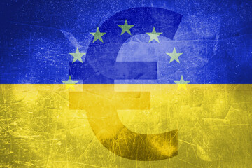 European Solidarity - A graphic of the EU stars and Euro symbol on the Ukrainian flag, representing the &euro;90 billion financial aid package for 2026&ndash;2027 and the path to European integration