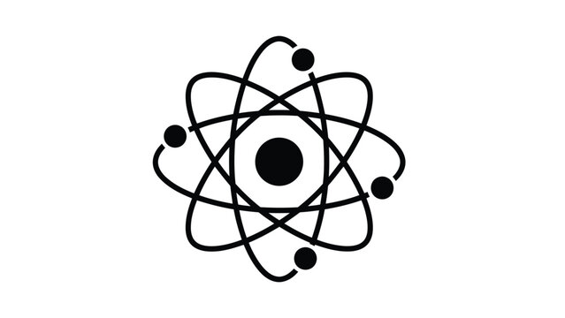 Minimalist black atom symbol logo icon flat vector isolated on white background