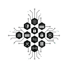 Cybersecurity concept with interconnected icons