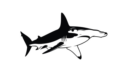 Fototapeta premium Black silhouette of a shark swimming isolated on white background