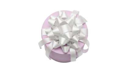 Isolated pink gift box with a silver bow, elegant present for a special occasion, celebration