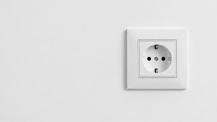 White power outlet on light wall. Electrical socket with minimalist design. Modern home interior, energy, electricity, power concept. Cloud Dancer Color of the Year 2026