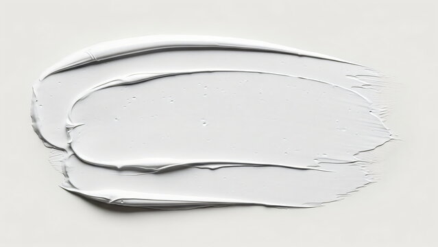 White paint smear on flat surface. Abstract brush stroke texture. Cosmetic cream or gel background for beauty product promotion. Cloud Dancer Color of the Year 2026