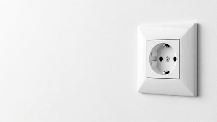 White power outlet on light wall. Electrical socket with minimalist design. Modern home interior, energy, electricity, power concept. Cloud Dancer Color of the Year 2026