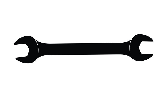 Black silhouette of adjustable wrench isolated on white background