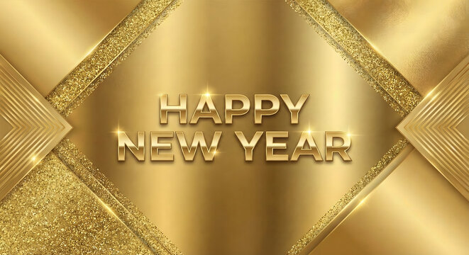 Gold background for New Year's celebrations, using a modern, premium font.