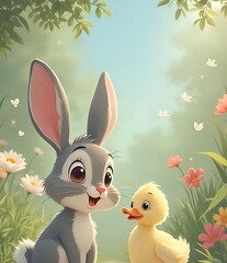 Bunny with duckling