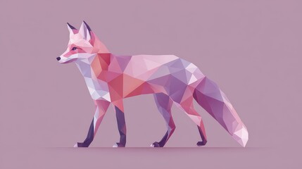 A stylized image of a fox. This low-poly rendering uses geometrical shapes to define the animal's form and color palette