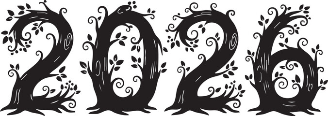 Eco Friendly Tree Branch 2026 Silhouettes on White Background