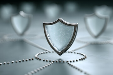 Network Security Concept with Metallic Shields Representing Digital Protection and Cyber Defense