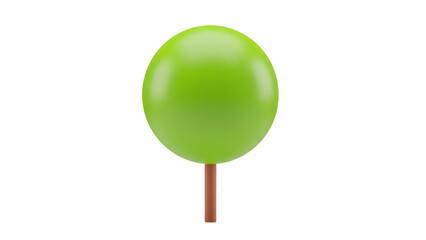 Isolated tree with a bright green sphere atop a brown trunk against a clean backdrop