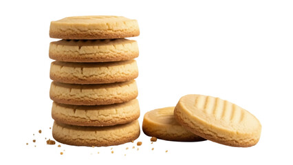 Isolated stack of shortbread cookies ready to eat as a snack, food photography concept, bake sale