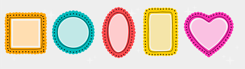 Photo Frame Kid. Scallop wave funky bubble decorative tags. Wavy label templates. Border picture frame shapes. 