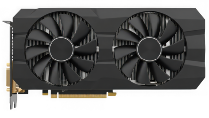 Modern black dualfan graphics card isolated on transparent background for computer hardware concept