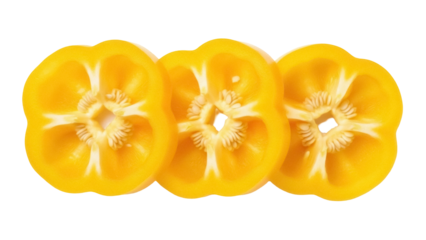 Isolated cross sections of yellow bell peppers for healthy vegetable concept in food prep