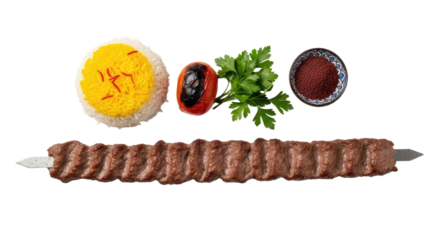 Skewered Grilled Meat with Vegetables and Sauces.