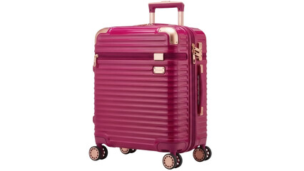 Isolated suitcase in red color for travel and tourism business, baggage with wheel base